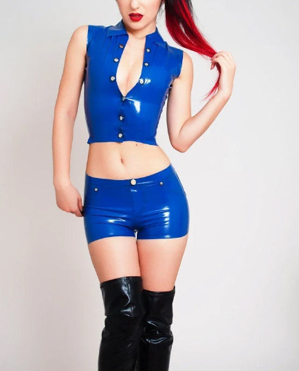 Latex Sleeveless Shirt - Latex Top With Buttons - Jeans Style Shirt