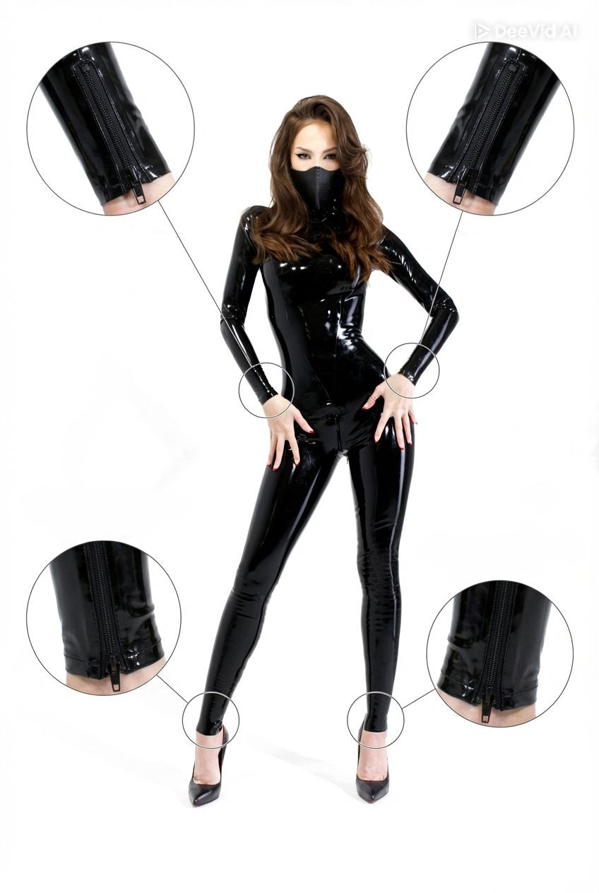 Short Ankle and Wrist Zipper Set for Latex Catsuit